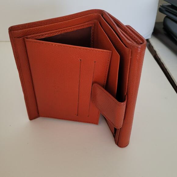 Etro Modern Brick Red Medium Leather Wallet Compact Logo Italian Bifold Solid - Picture 5 of 15